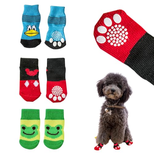GHPKOTW 12 Indoor Anti-Rutsch Socken für Hunde und Katzen, Pet Socken, Hundesocken Anti Rutsch Pfotenschutz und Traktion Dank Silikon-Gel für Kleine-Mittlere Tiere,Drinnen Warme Haustierschutz