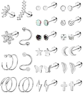 MILACOLATO Tragus Earrings Stud For Women Men 20G Stainless Steel CZ Opal Moon Heart Star Small Flat Back Cartilage Stud Earrings Silver Gold Helix Hoop Daith Ear Piercing Jewellery
