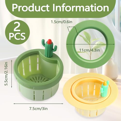 Abflusssieb für Küchenspüle, geeignet für 7,6 cm - 10,8 cm Durchmesser, Lebensmittel-Ablauffilter mit Dichtung, drücken Sie automatisches Ablasskorb, Abflussfänger (gelb und grün), 2 Stück