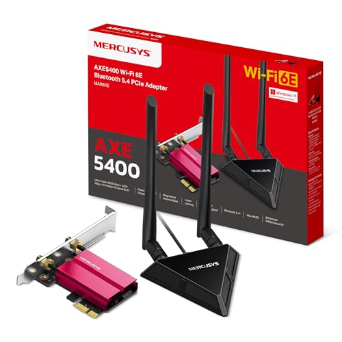 Image of Mercusys MA88XE PCIe Adapter, WiFi 6E AXE5400 Tri-Band, PCIe WiFi Card, Magnetized Antenna Base with Two Antennas Wider Coverage, Bluetooth 5.4, Low Latency, Latest WPA3, Supports Windows 10/11(64bit)