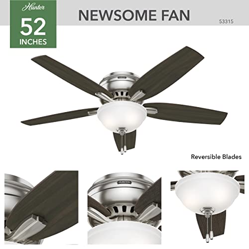 Hunter Fan Company, 53315, 52 Inch Newsome Brushed Nickel Low Profile Ceiling Fan With Led Light Kit And Pull Chain #TOP1