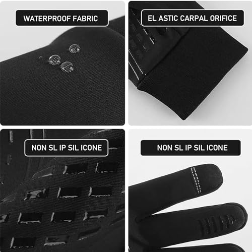 Yuqilin Guantes Tactiles, Universal Guantes Termicos, Impermeable Guantes Invierno, Antideslizante Guantes Ciclismo Hombre, Guantes Frio, para Deportes al Aire Libre, Correr (Negro/L) - imagen 3