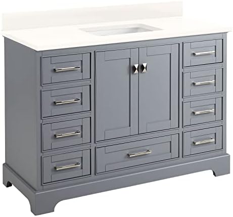 Signature Hardware 480675 Quen 48" Free Standing Single Vanity Set with Wood Cabinet, Vanity Top and Rectangular Undermount Vitreous China Sink - Gray/Arctic White