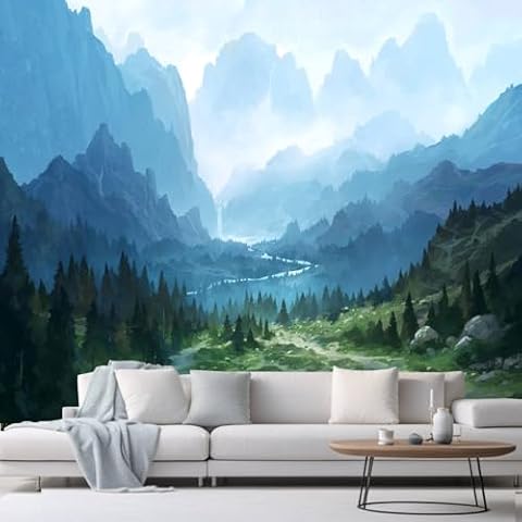 Apdidl Forest Tapestry for Bedroom Aesthetic Nature Foggy Mountain Tree Wall Tapestry Landscape Backdrop Green Woodland Scenery Wall Hanging for Living Room Ceiling Decor (60'' x 79'') Cover