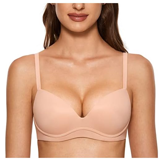 DOBREVA Women's Push Up Bra No Underwire Comfortable Wireless Bras Padded Plunge Blush Beige 38C