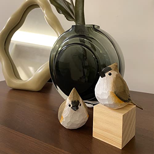 Weausup Handmade Wooden Carved Bird Decor Sculpted Hand-Painted Bird Figurines Small Home Decor Bird Statue Shelf Decor Bff Gifts For Bird Lovers(Tufted Titmouse) #TOP4