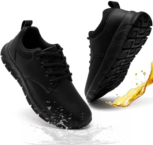 Mens Non Slip Work Shoes Waterproof Oil-Proof PU Leather Food Ser...