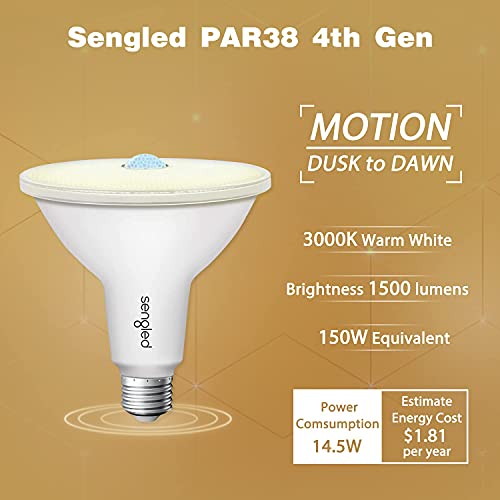 Sengled Outdoor Flood Light Bulbs Motion Activated, Motion Sensor Light Bulbs, Par38 Led Porch Lights With Dusk To Dawn Sensor, Waterproof, 3000K Warm White, 1500Lm, 4 Pack #TOP5