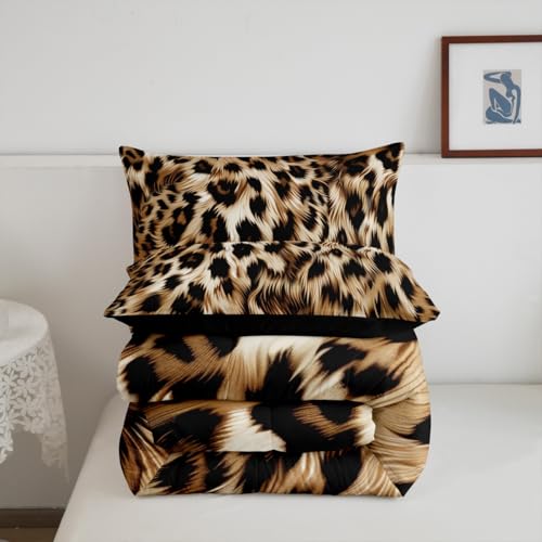 Image of Feelyou Leopard Print Comforter Set - Cheetah Print Bedding Set for Kids - 1 Comforter Set with 2 Pillowcases - Queen Size