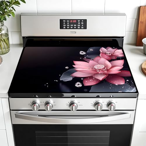 Image of Multi-Design Silicone Stove Cover for Glass /Electric Stoves - 3-in-1 Heat-Resistant Protector Mat, Non-Slip Drying Rack 28 inchx20 inch (Lotus)