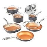 12-teiliges Kochgeschirr-Set, Bratpfannen und Suppentöpfe mit Antihaftbeschichtung aus Kupfer, spülmaschinenfest