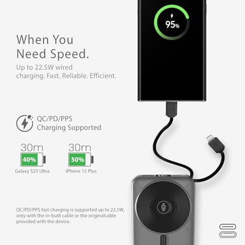 Image of Beetel MagVibe Series WS10 4 in 1 MagSafe 10000mAh Magnetic Wireless Power Bank for Apple iPhone, iWatch & AirPods, Qi Charging for Samsung, OnePlus and Other Android Devices|3M Ring in Box|MT Grey