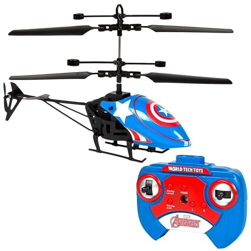 World Tech Toys Marvel Captain America RC Helicopter – Easy‑Fly Remote Control Helicopter with LED Lights, Durable Body, Coaxial & Rear Rotors – Kids 8+