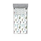 Ambesonne Cactus Fitted Sheet & Pillow Sham Set, Watercolor Cactus Plant Image Desert Hot Mexican South Nature Floral Image Print, Decorative Printed 2 Piece Bedding Decor Set, Twinxl, Blue and Green