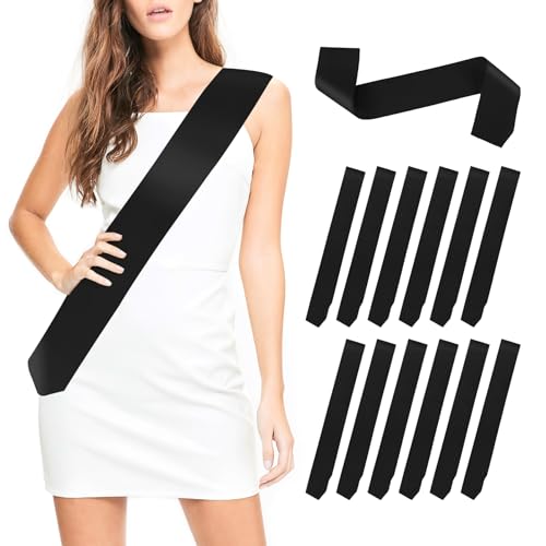 Fajas de satén en blanco para regreso a casa, banda de despedida de soltera, 12 bandas negras para cumpleaños, graduación, boda, desfile de belleza, regreso a casa, bricolaje, noche de ancianos, haz