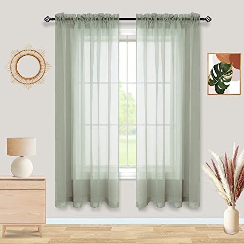 Sage Green Sheer Curtains 63 Inches Long for Bedroom 2