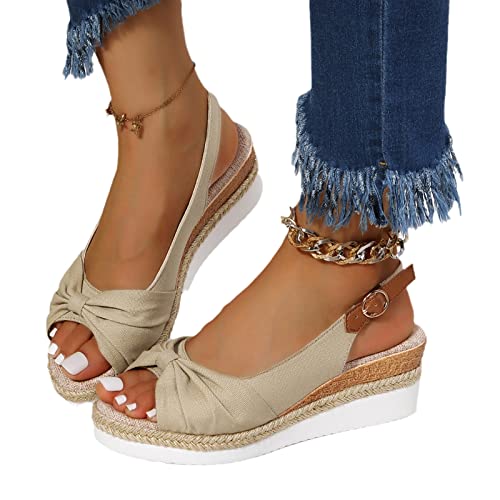 MIYYO Damen Elegant Sandalen Mit Schleife Vintage Keilabsatz Espadrilles...