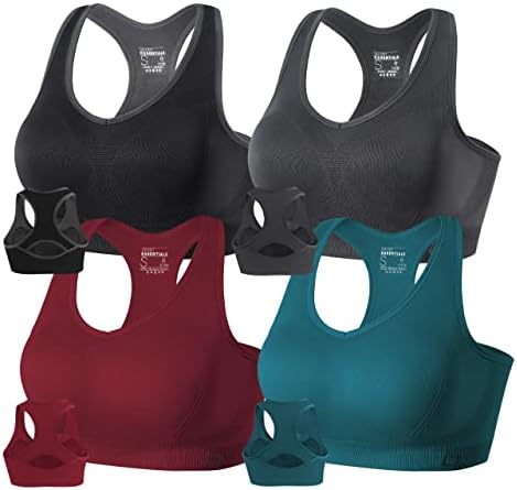 FITTIN Racerback Sports Bras for Women- Padded Seamless High Impact Support for Yoga Gym Workout Fitness 4 Pack XL
