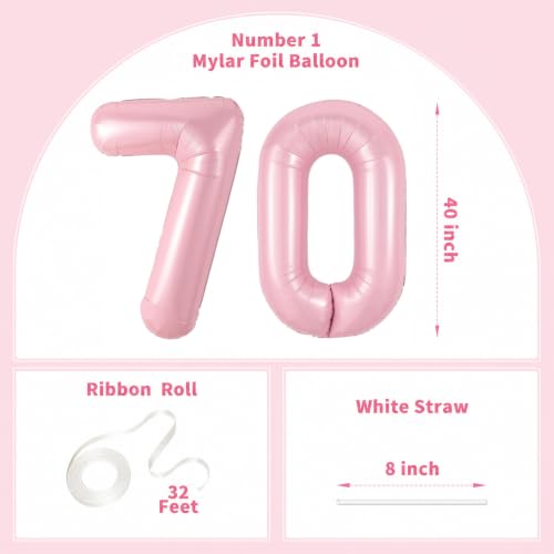 Image of Number Balloons Pink Party Balloon - Giant Number 70 Balloon, 40 Inch Large Balloon, Birthday Decorations for Women, Birthday Balloon for Anniversary Baby Shower Princess Party Decorations