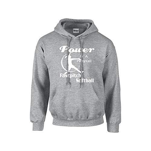 Softball Hooded Sweatshirt Power In A Ponytail-Sprt-Large Sports Gray #TOP6