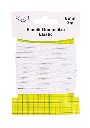 K3T Elastik Gummilitze/Gummiband, 6mm x 3m, Farbe weiß, Art.Nr. 81083-K3T