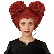 Karlery Adult Women Short Curly Red Bud Bal Wig Flat Bangs Updo Chignon Sanderson Costume Wig Halloween Cosplay Party Wig