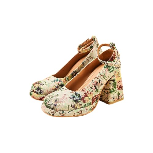 Image of Theater Women Floral Midtop Platform Heel Comfortable Shoes | Formal and Casual Fashion Heels