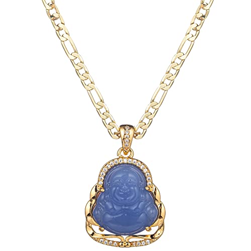 Collar con colgante de Buda para mujeres y hombres-azul-22", Piedra, Sin gemas Cover