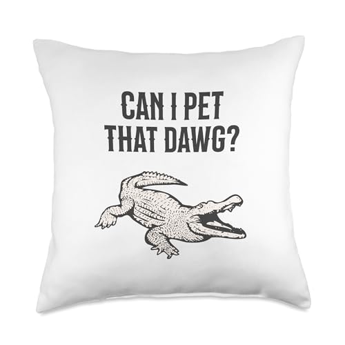 Can I Pet That Dawg? | Albino Alligator Can I Pet That Dawg Alligator Meme | Southern Accent Throw Pillow, 18x18, Multicolor
