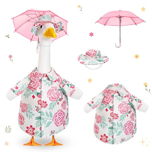 Soulchen Summer Porch Goose Outfit with Umbrella and Skirt for Lawn Statue Cute Garden Patio Yard Decoration Clothes(Pink Floral 17 Inch)