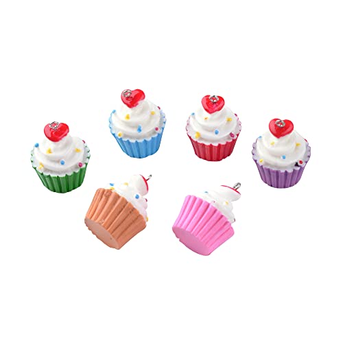 KitBeads 10pcs Random Resin Cupcake Charms - Imitation Sweet Food Colorful 3D Dessert Cake for Jewelry Making Bracelets Bulk