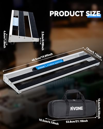 RVONE Guitar Pedal Board with Built-in Power Supply, Small 19.09x5.11" Aluminum Alloy Portable Pedalboard with Bag, Pedal Cables, Hook&Loop RBP-150