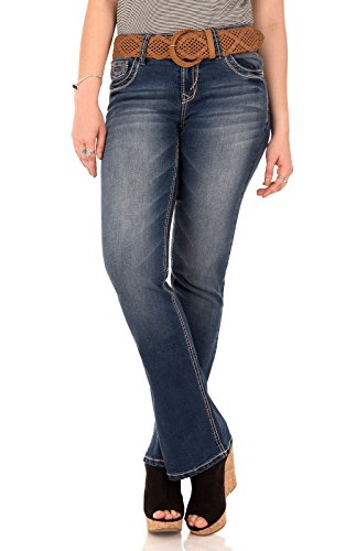 WallFlower Women's Belted Luscious Curvy Bootcut Jean