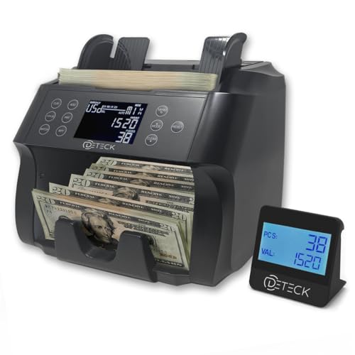 DETECK DT500 Mixed Denomination Money Counter, Multi Currency, Bill Counter 2CIS/UV/IR/MG/MT Counterfeit Detection, Cash Counter Serial Number, Printer Enabled