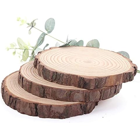 Natural Pine Wood Slabs Untreated 6-7 inches Diameter x 3/5" Thick Large 3 Pieces Solid Wood Slices for Weddings, Table Centerpieces, DIY Projects or Decoration Cover