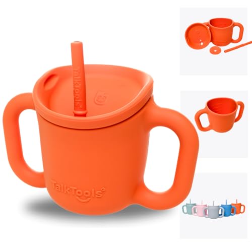 Image of TalkTools ITSY Silicone Training Cup – Mini Straw Cup for Baby - Anti Leak, Spill Proof and BPA Free Cup with Straw Insertion for Kids (Tangerine)