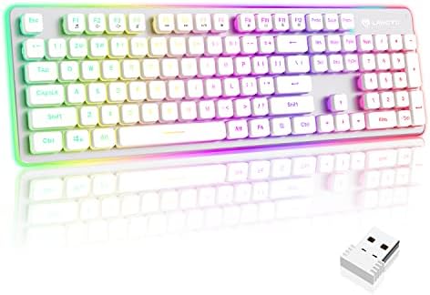 LANGTU W1 Wireless Gaming Keyboard, Rechargeable 2.4G Rainbow Backlit LED Keyboard with Metal Panel, 104 Keys Wireless Computer Keyboard for Windows, Laptop, Desktop, Office