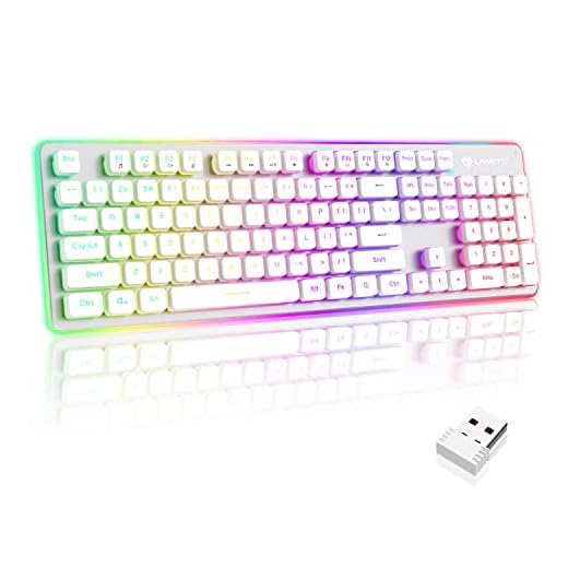 LANGTU W1 Wireless Gaming Keyboard, Rechargeable 2.4G Rainbow Backlit LED Keyboard with Metal Panel, 104 Keys Wireless Computer Keyboard for Windows, Laptop, Desktop, Office