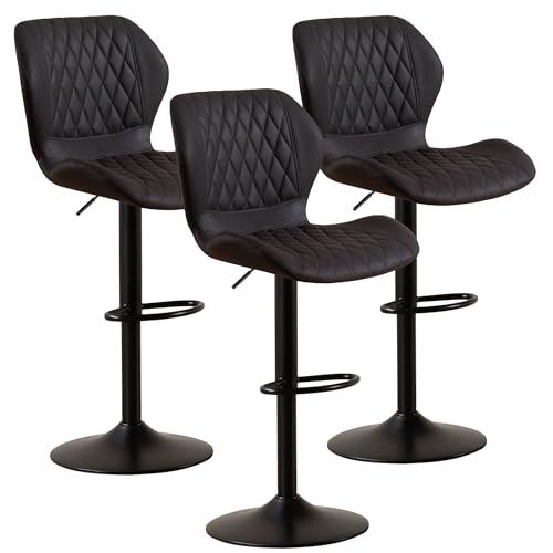 Image of Black Bar Stools Set of 3, Modern Swivel Counter Height Barstools for Kitchen Island Chairs, Adjustable Fabric Bar Stools with Back for Kitchen Counter Bar
