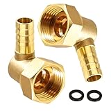 2 Stück Messing Fitting Schlauch Barb, 10mm Widerhaken zu G1/2 Innengewinde Rohr, 1/2 Zoll Winkel 90 Grad, Messing Reduzierstück Widerhaken Schlauchanschluss Kupplung für Wasser Kraftstoff Luft Pneuma