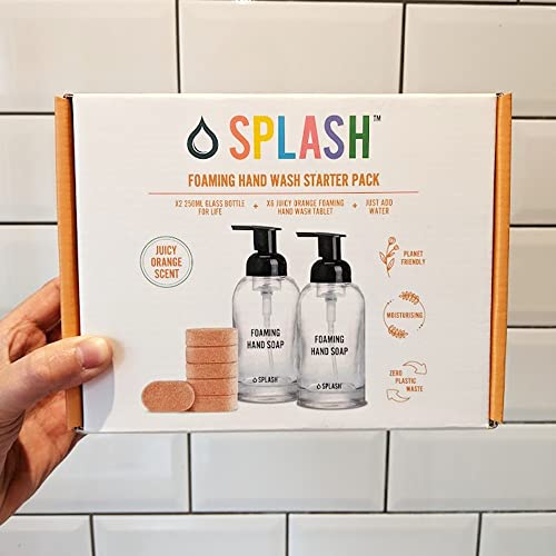 Splash | Glass Soap Dispenser With Foam Pump | Refillable Foaming Soap Dispenser For Bathroom Kitchen | 2 Pack 8 Fl Oz (16Oz Total) Clear Soap Dispenser | X6 Hand Soap Included #TOP7
