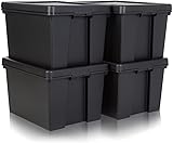 JMS we create smile (Set of 4 45L 45 Litre Recycled Heavy Duty Strong Storage Boxes With Secure Lid | Storage Containers Organizing Basket For Home Office Storage Solution (45 LITRE, Black Bam)