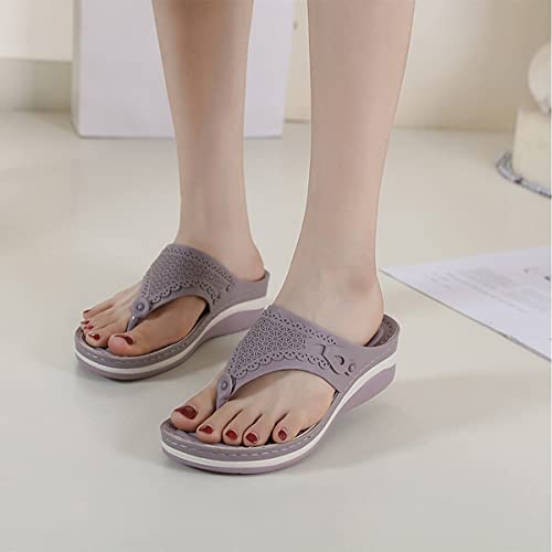 AOVIN Orthopedic Sandals for Women Arch Support Wide Feet Anti-Slip Breathable Sandal Slip On Flip Flops (Color : Purple, Size : 8 US)3