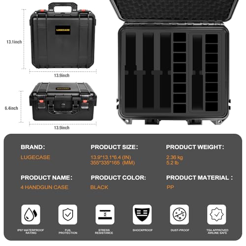 Pistol Gun Case for Multi Handguns - Hold Multiple Pistols & Magazines, Pre-cut Waterproof Hard Shell Gun Box, TSA Approved Pistol Case for SIG Sauer, Smith & Wesson, for Colt, for Revolver, for Glock