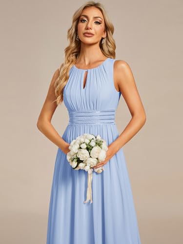 Image of Ever-Pretty Women's Chiffon Sleeveles Summer Formal Wedding Guest Dresses Ruched A Line Hollow Out Crew Neck Bridesmaid Dress