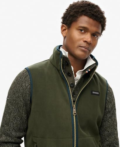 Superdry Para Hombre. M5012157A Chaleco Estate Fleece Gilet Verde (S), Casual, PoliéSter Reciclado, Sostenible - 3