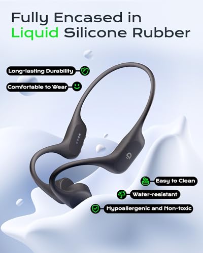 Image of DEMICEA Open Ear Sport Headphones, Soft Silicone Wireless Bone Conduction Earphones, Powerful Bass, 10H Lasting, Multipoint Capable, Quick Charge, Built-in 32GB MP3