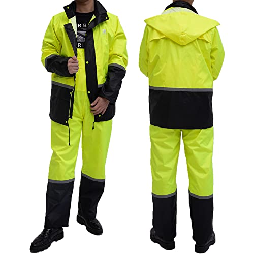 Rainrider Rain Suits For Men Waterproof Breathable Rain Gear Durable Oxford Hi-Vis Rain Jacket Pants(Yellow,M) #TOP4
