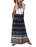 Zeagoo 2025 Women's Spring Summer A Line Maxi Boho Flowy Long Skirt Vacation Beach Hawaiian Casual Ethnic Style Printed High Waist Black M