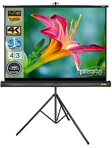 Image of Technolite 8 x 6 Feet Tripod Projector Screen, Full HD 1080 P, UHD-3D-4K Technology, 120 Inch Diagonal 4:3 Ratio, Comes with Stand(White)